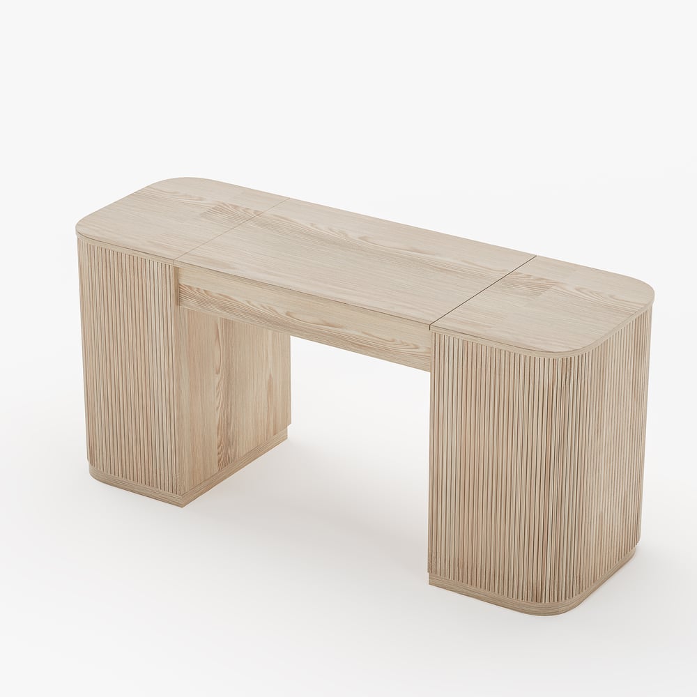 152 cm Modern Velign Office Desk in Wood with Lift-Top and 2-Door Washed White Cabinet window image