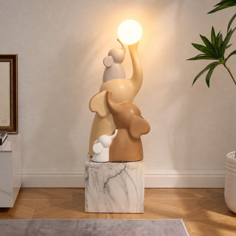 Sculpture d'éléphant en résine de 76 cm avec boule LED rechargeable et télécommande image de fenêtre