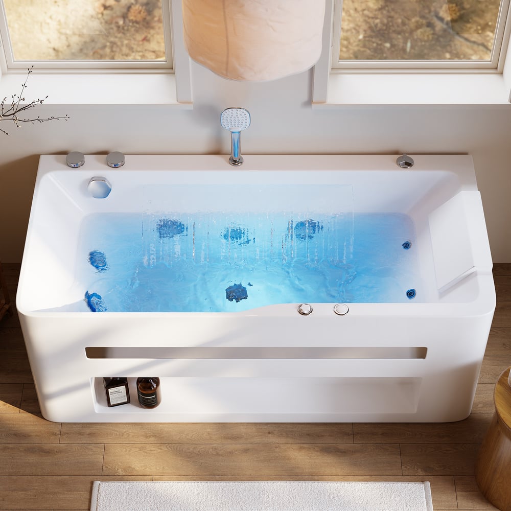 59" Small Whirlpool Bathtub Jetted with LED Lighting 89-Gallon Capacity window image