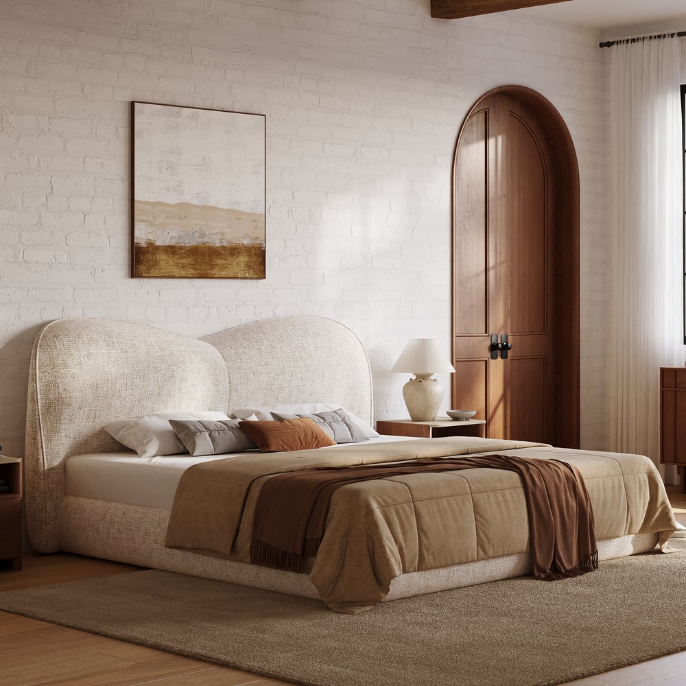 Modern King Size Chenille Upholstered Bed window image
