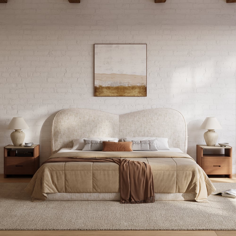 Modern King Size Chenille Upholstered Bed window image
