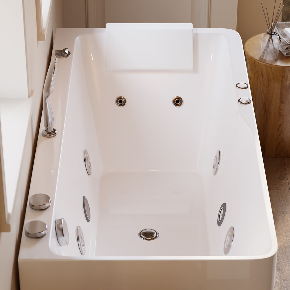 59" Small Whirlpool Bathtub Jetted with LED Lighting 89-Gallon Capacity window image