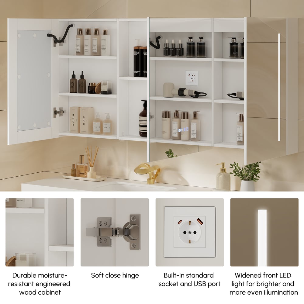 Armoire de toilette LED de 150 cm avec fonction anti-buée et éclairage tricolore dimmable image de fenêtre