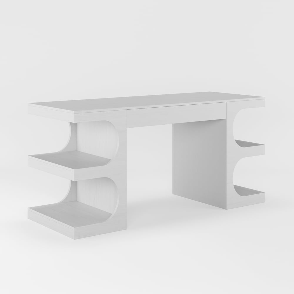 Bureau moderne rectangulaire blanc de 64 pouces avec rangement image de fenêtre