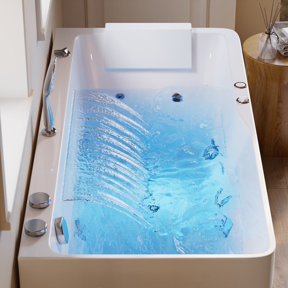 59" Small Whirlpool Bathtub Jetted with LED Lighting 89-Gallon Capacity window image