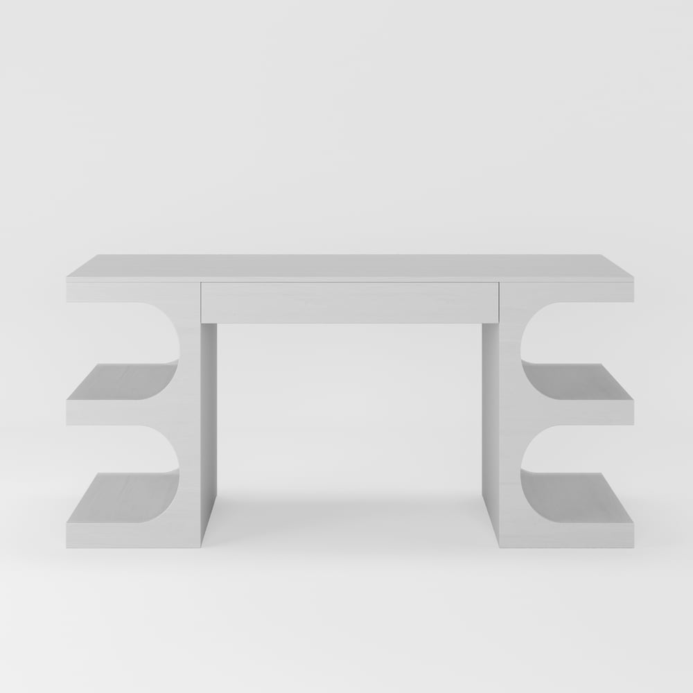 Bureau moderne rectangulaire blanc de 64 pouces avec rangement image de fenêtre
