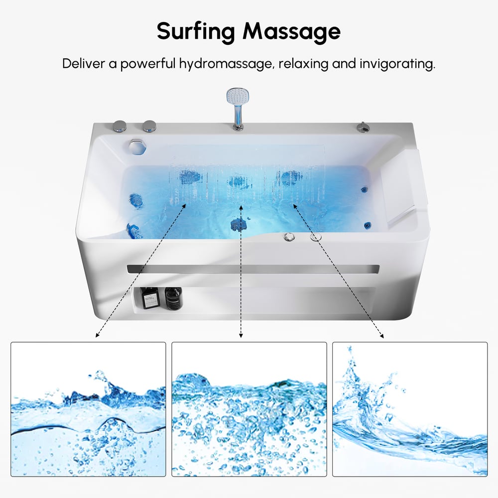 59" Small Whirlpool Bathtub Jetted with LED Lighting 89-Gallon Capacity window image