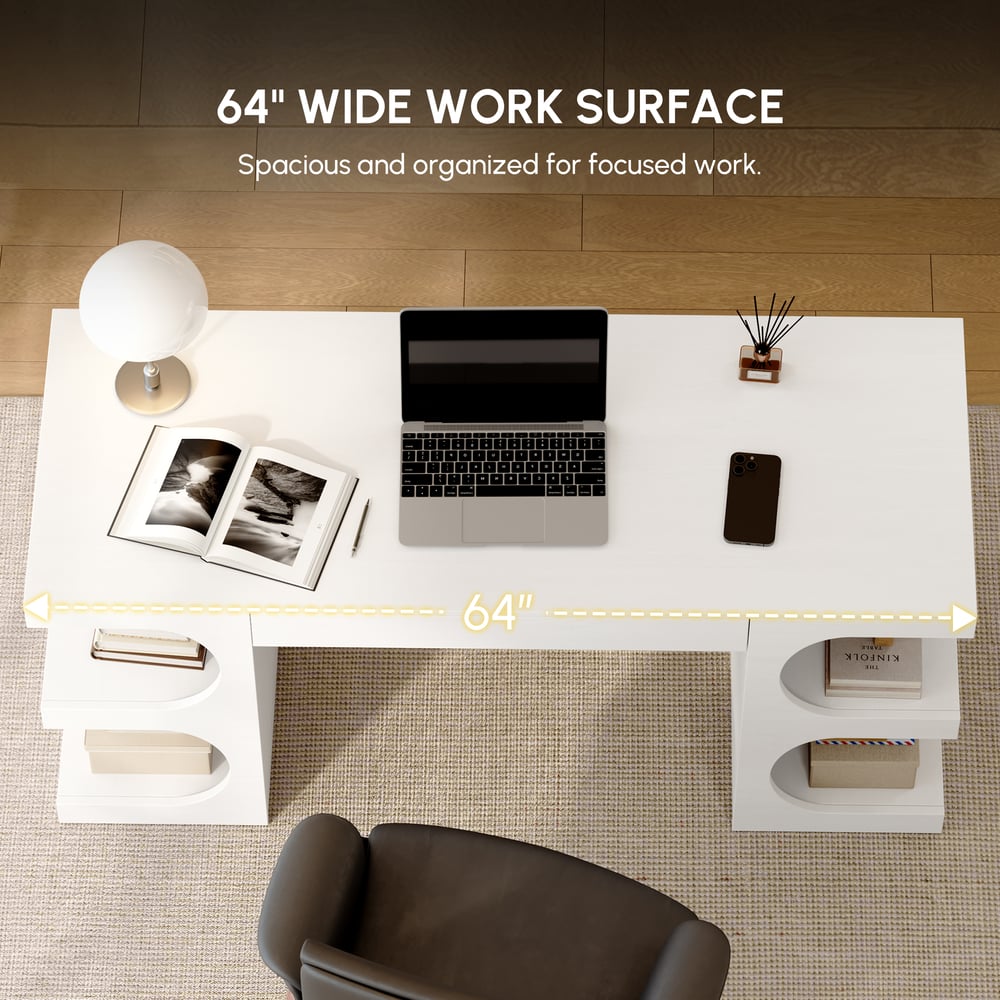 Bureau moderne rectangulaire blanc de 64 pouces avec rangement image de fenêtre