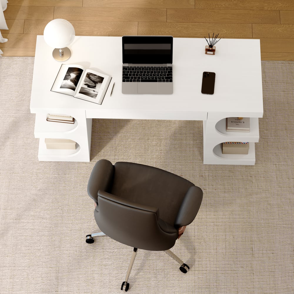 Bureau moderne rectangulaire blanc de 64 pouces avec rangement image de fenêtre