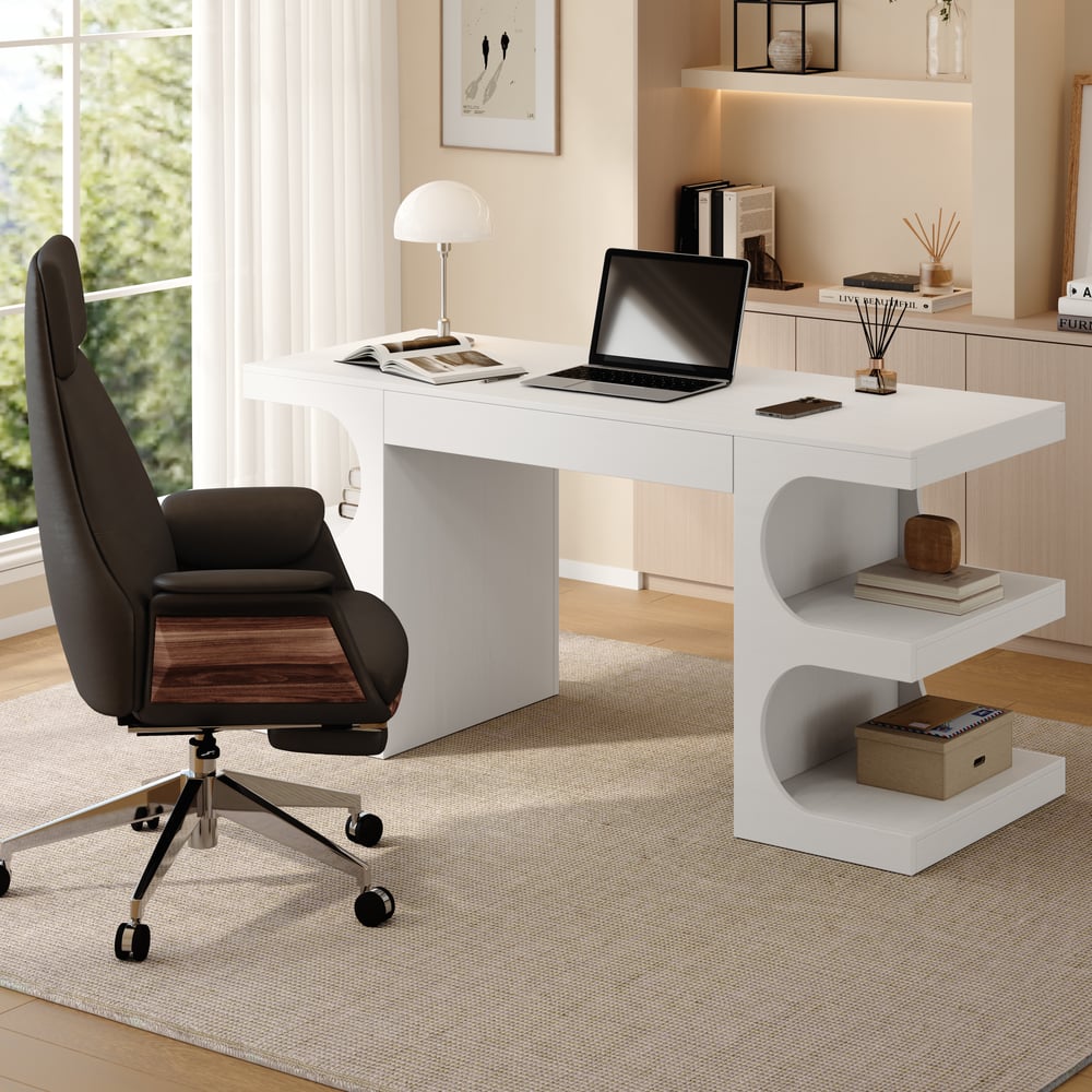 Bureau moderne rectangulaire blanc de 64 pouces avec rangement image de fenêtre