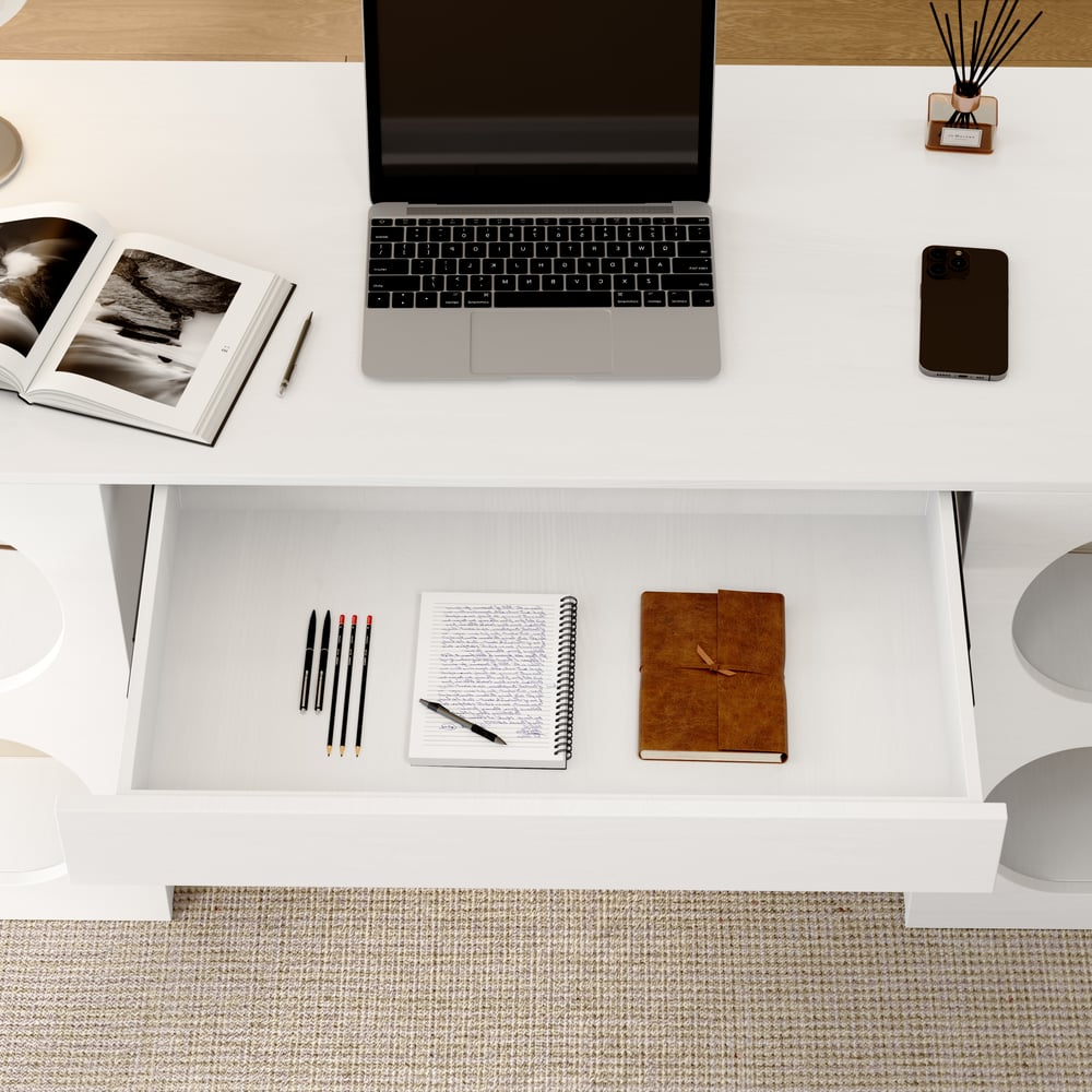 Bureau moderne rectangulaire blanc de 64 pouces avec rangement image de fenêtre