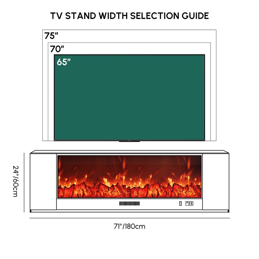 Ensemble meuble TV avec foyer électrique et table basse en pierre frittée de 71" Poids, dimensions, image