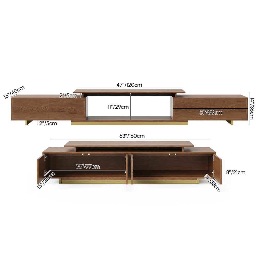 Mordel 63"-94" Extendable Walnut TV Stand with Storage weights dimensions image