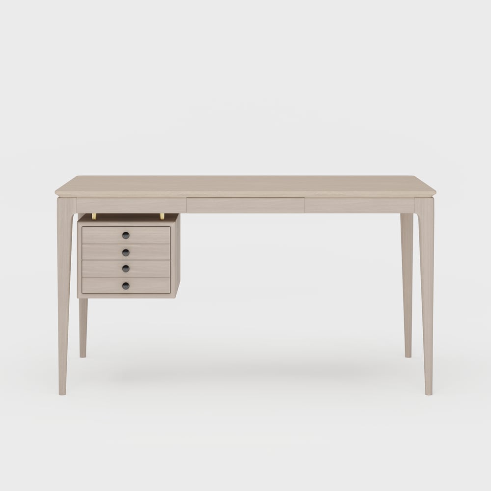 Mid-century Style Whitewash Ash Wood Home Office Desk with 3 Drawers (140 cm) window image