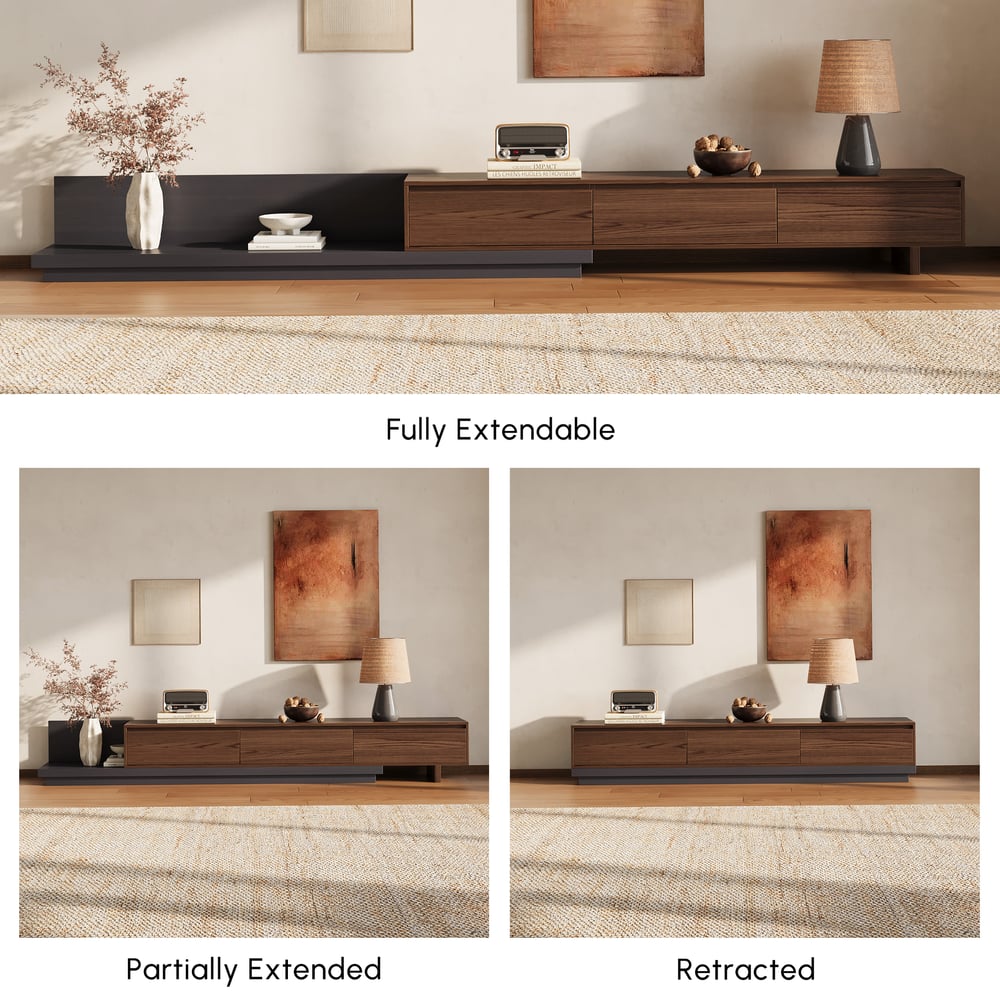 Fero 79"-142" Extendable TV Stand with 3 Drawers window image