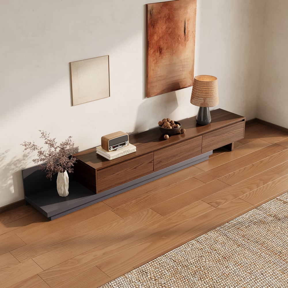 Fero 79"-142" Extendable TV Stand with 3 Drawers window image