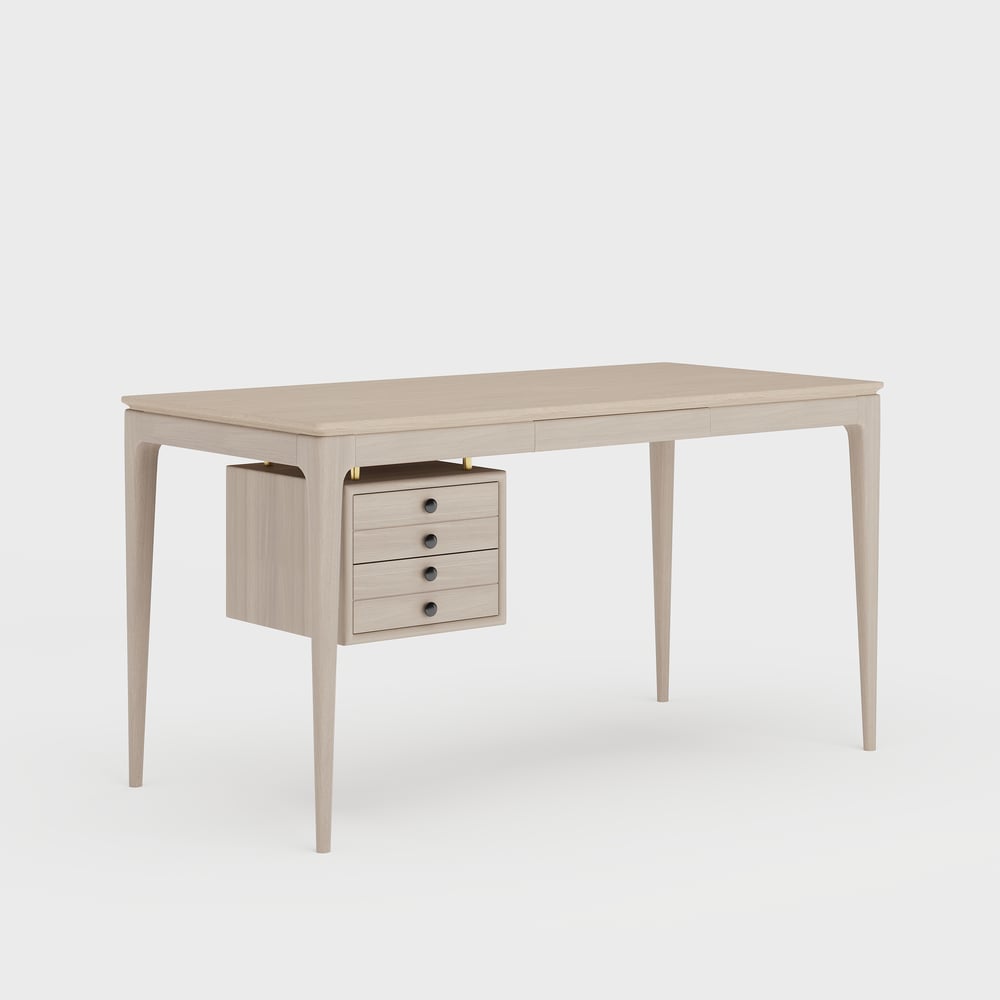 Mid-century Style Whitewash Ash Wood Home Office Desk with 3 Drawers (140 cm) window image