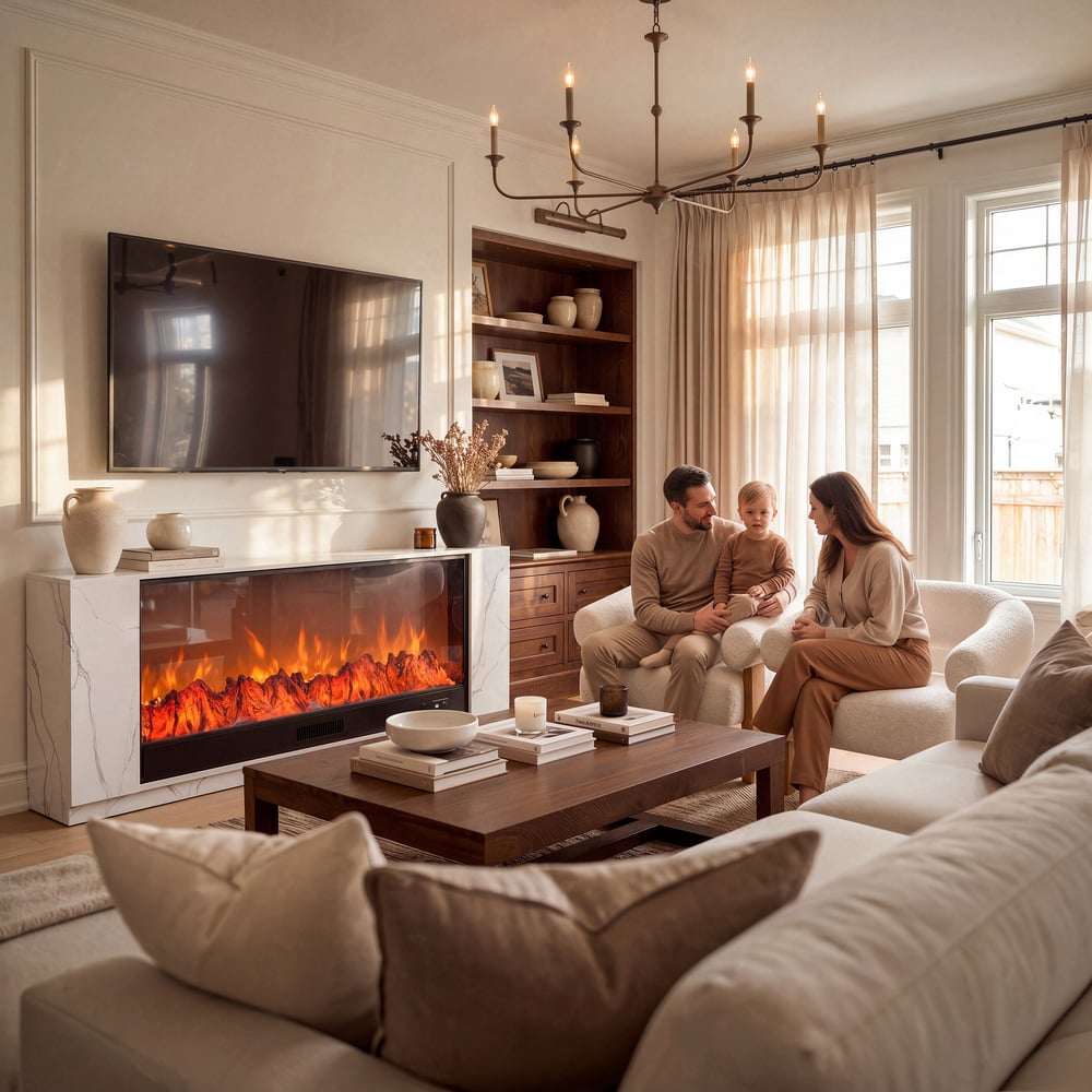 71" Sintered Stone Electric Fireplace TV Stand with Remote Control window image