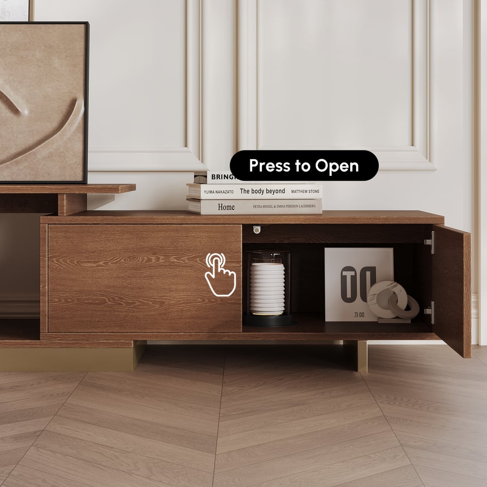Mordel 63"-94" Extendable Walnut TV Stand with Storage window image