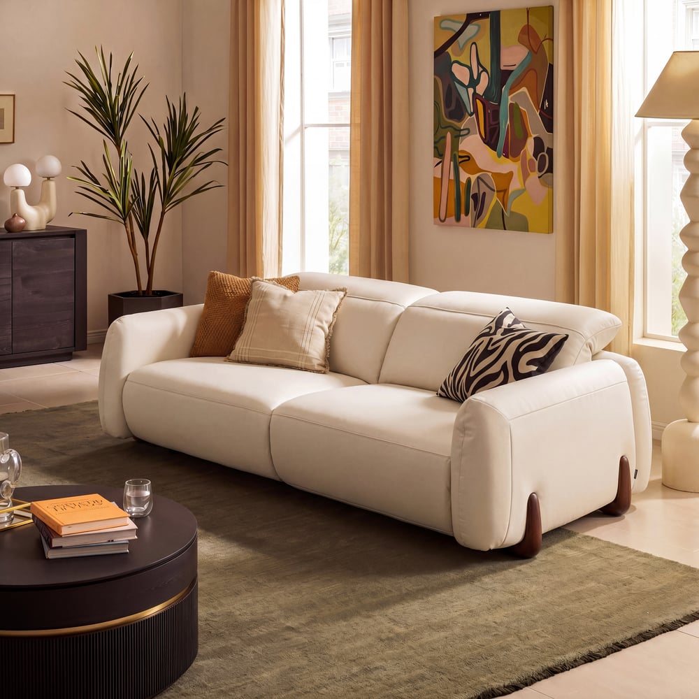 Curva 215cm Genuine Leather Power Reclining Sofa with Adjustable Headrest window image