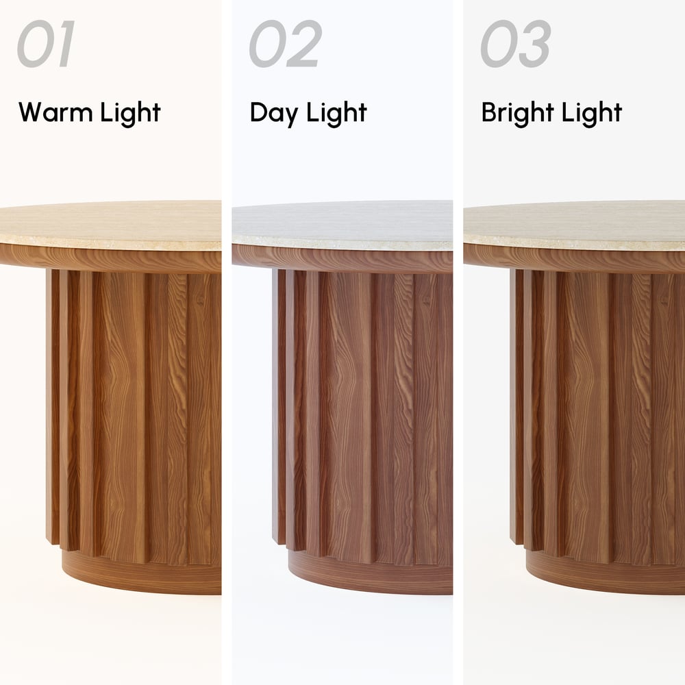 Aura 2 Piece Set Ash Wood Slatted Round Coffee Table with Sintered Stone Top (20" - 28") window image