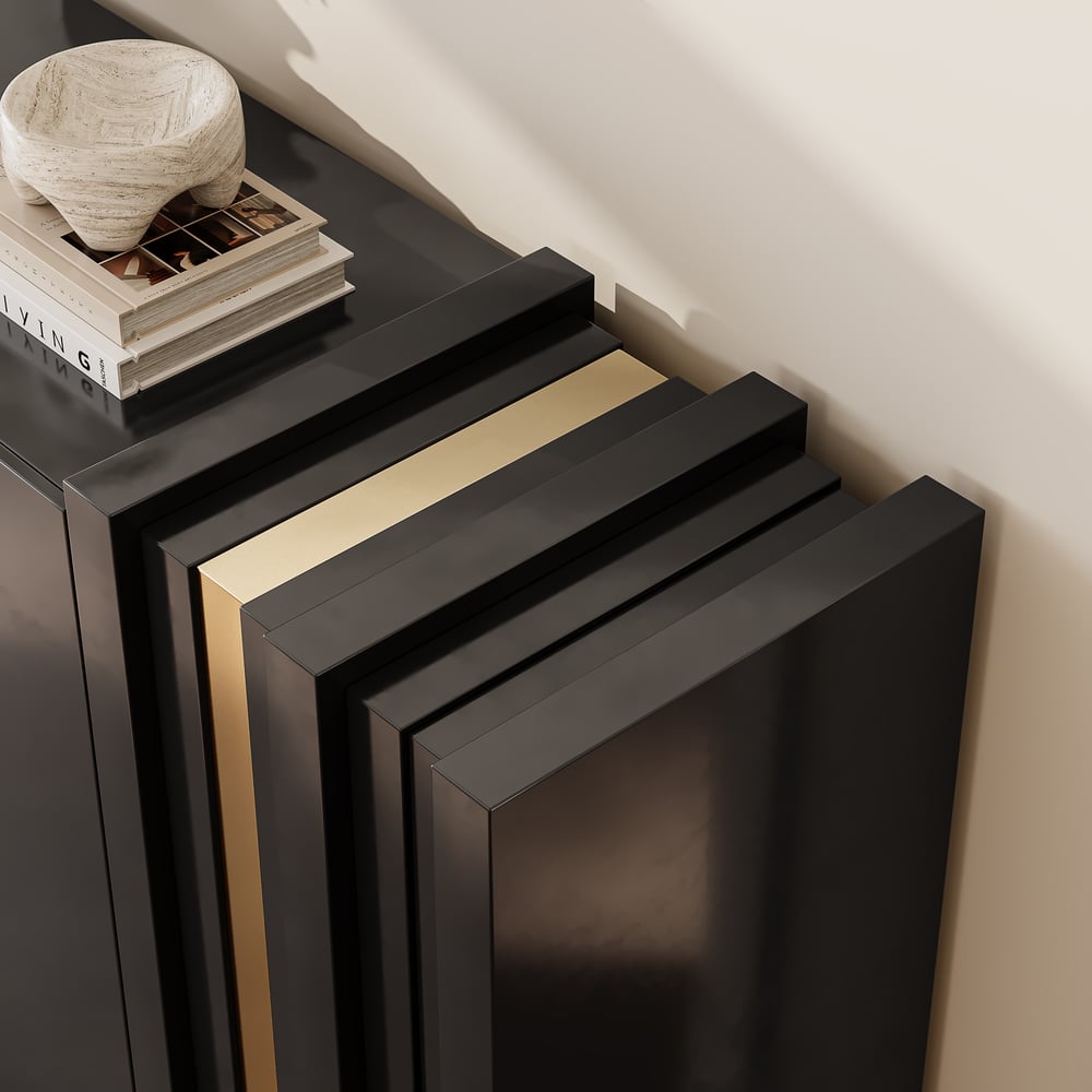 Meuble de rangement Aurea 160 cm en bois noir avec 2 portes et 2 étagères image de fenêtre
