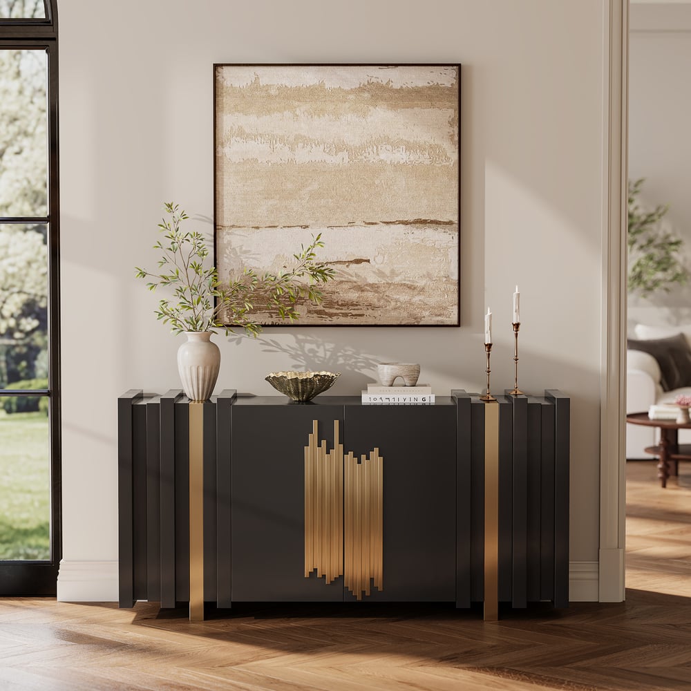 Questions et Réponses pour Meuble de rangement Aurea 160 cm en bois noir avec 2 portes et 2 étagères