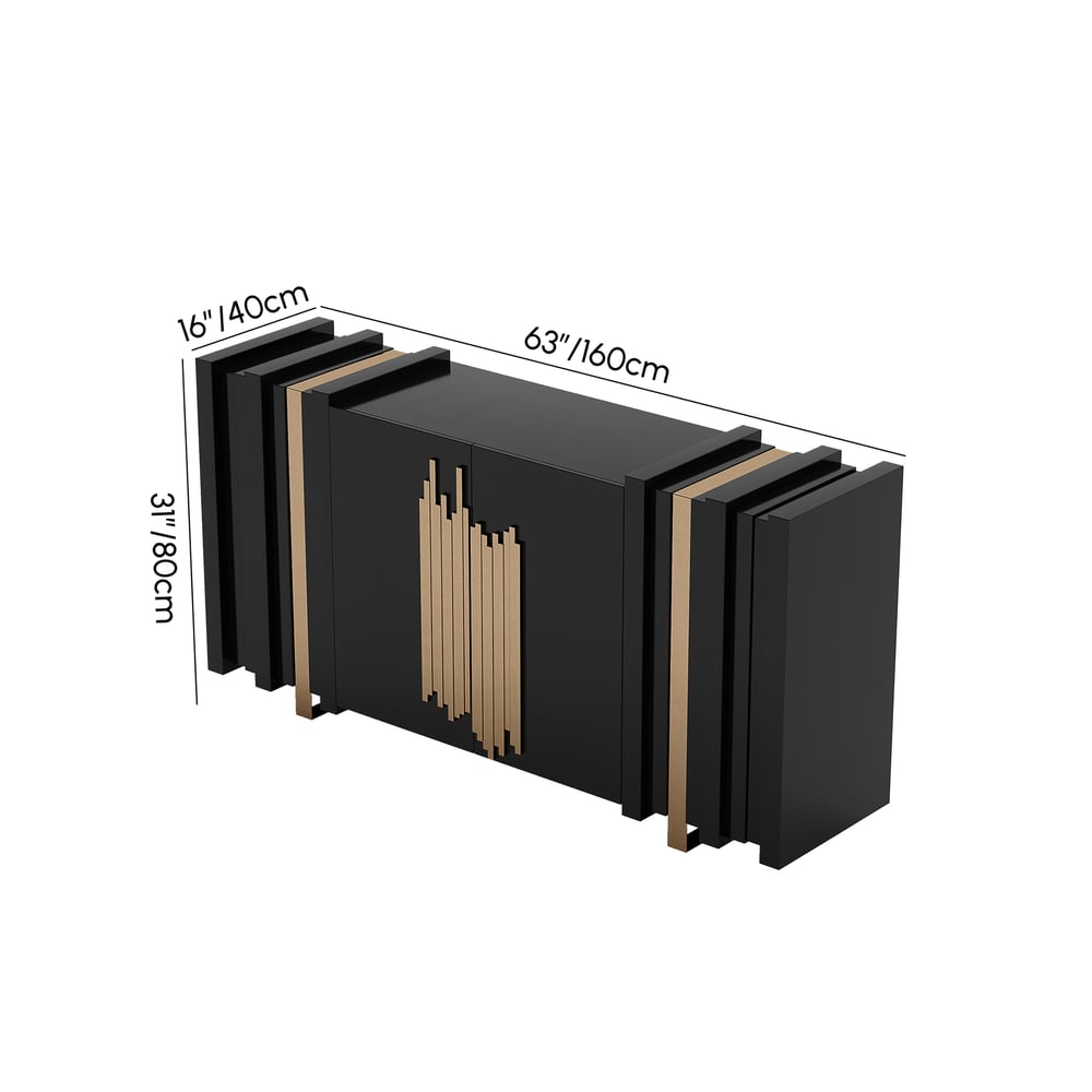 Meuble de rangement Aurea 160 cm en bois noir avec 2 portes et 2 étagères Poids, dimensions, image