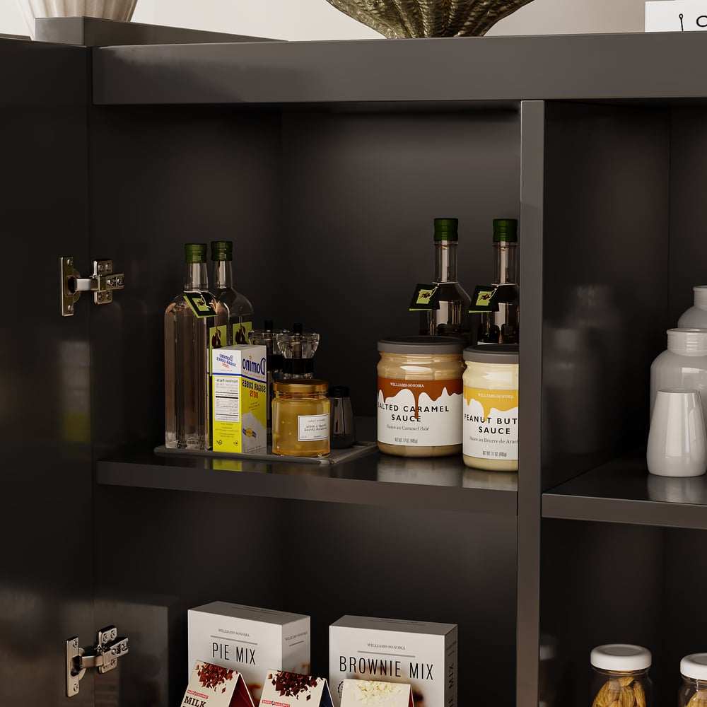 Meuble de rangement Aurea 160 cm en bois noir avec 2 portes et 2 étagères image de fenêtre