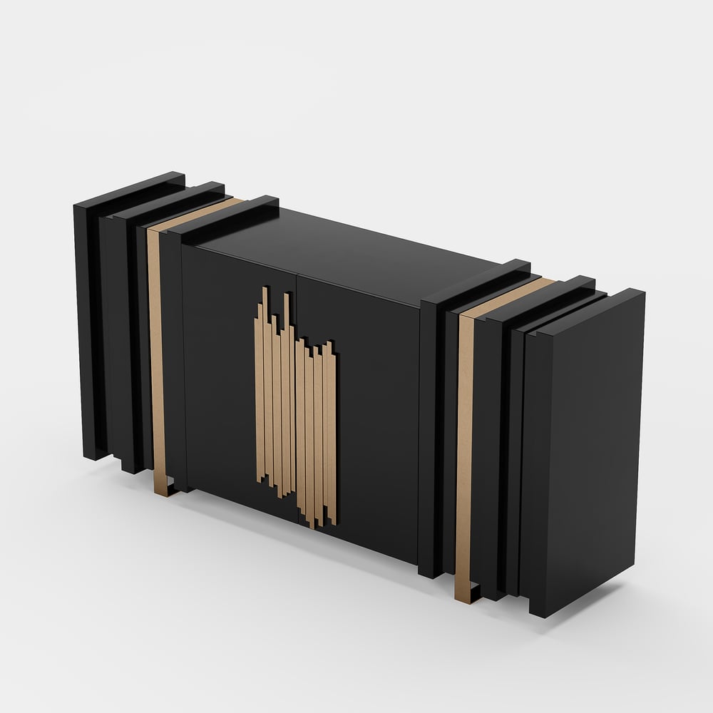 Meuble de rangement Aurea 160 cm en bois noir avec 2 portes et 2 étagères image de fenêtre