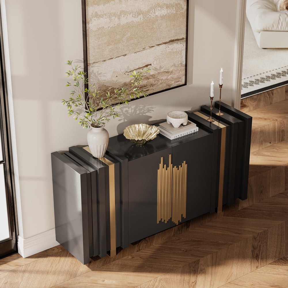 Questions et Réponses pour Meuble de rangement Aurea 160 cm en bois noir avec 2 portes et 2 étagères