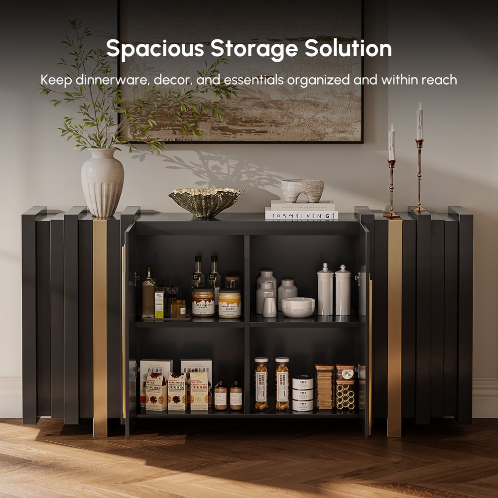 Questions et Réponses pour Meuble de rangement Aurea 160 cm en bois noir avec 2 portes et 2 étagères