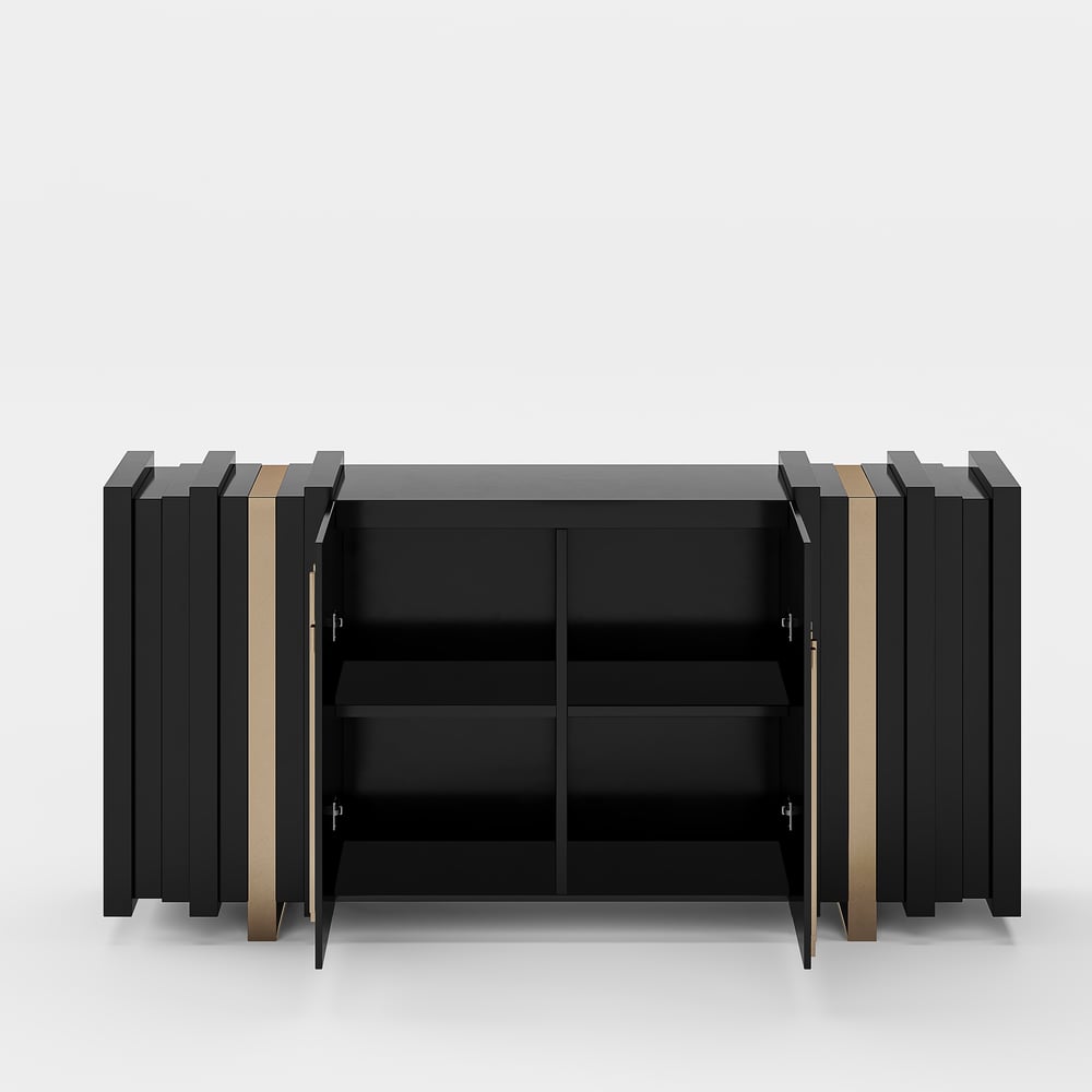 Meuble de rangement Aurea 160 cm en bois noir avec 2 portes et 2 étagères image de fenêtre