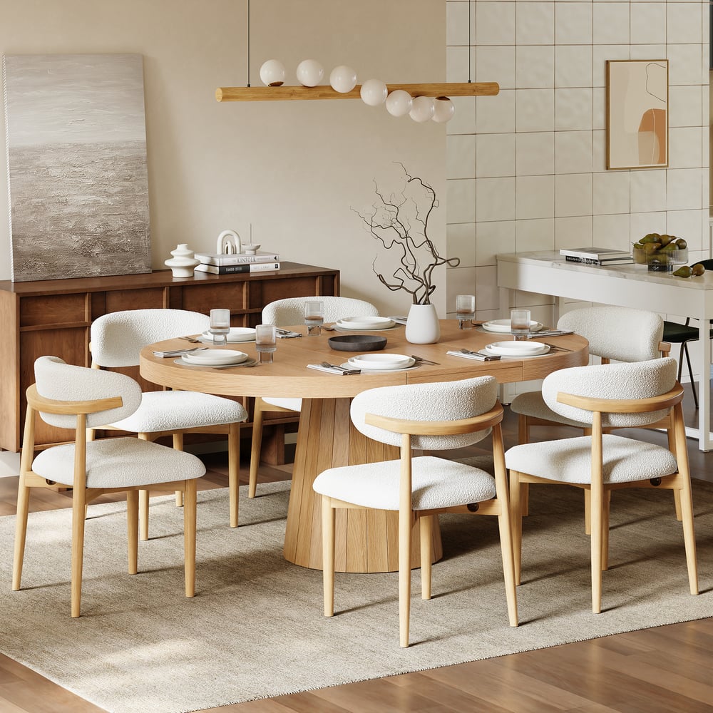 Dining Set 39"-55" Japandi Extendable Dining Table Natural with 6 Chairs window image