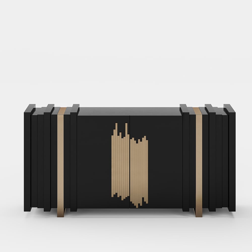 Meuble de rangement Aurea 160 cm en bois noir avec 2 portes et 2 étagères image de fenêtre