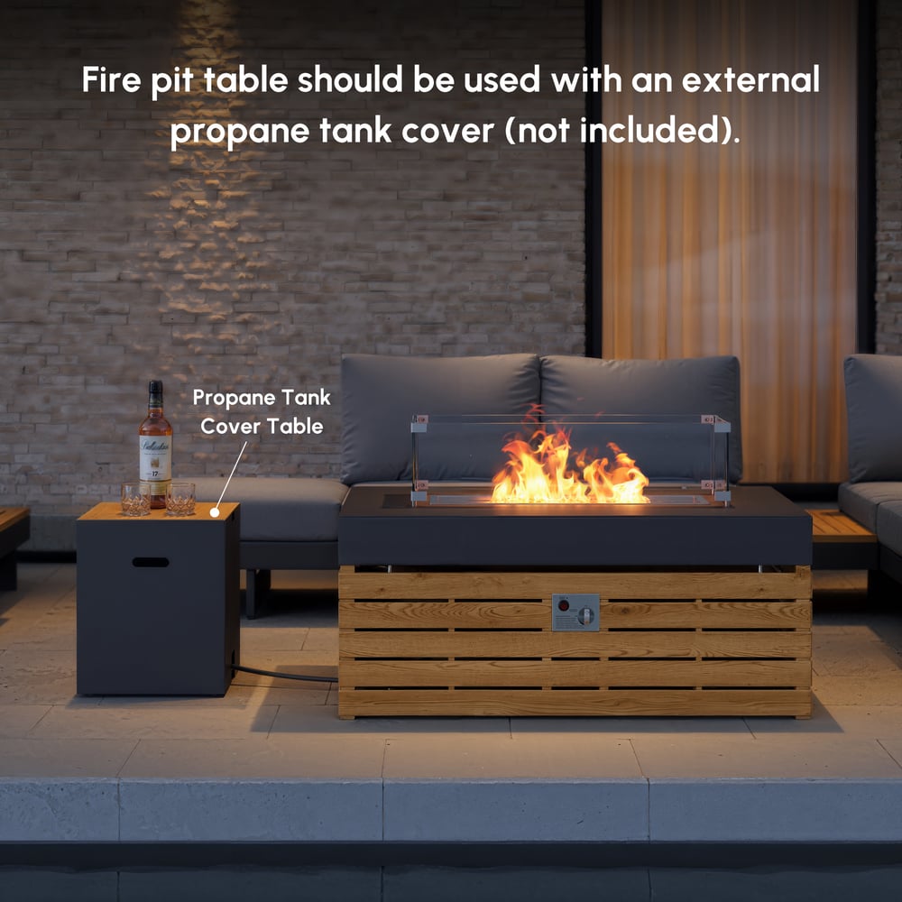 Tevara Outdoor 39" Propane Smokeless Rectangular Fire Pit Table in Gray window image