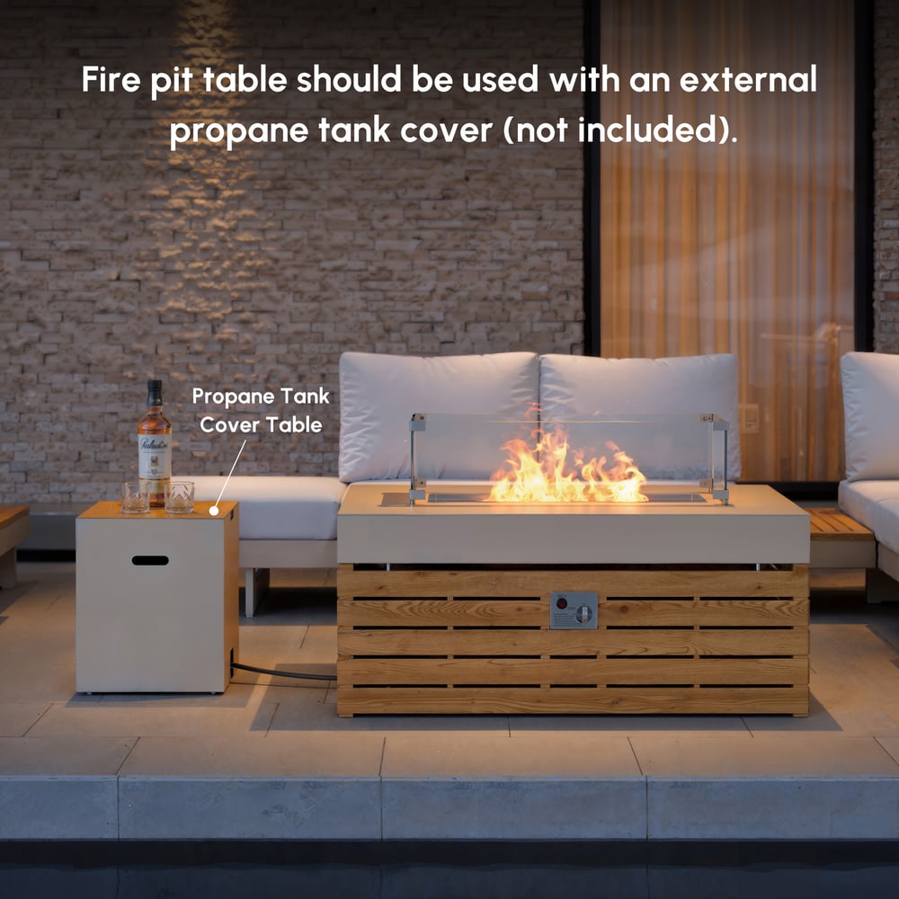 Tevara 39" Propane Gas Fire Pit Table with Glass Propane Gas Tank Cover Table Set of 2 window image