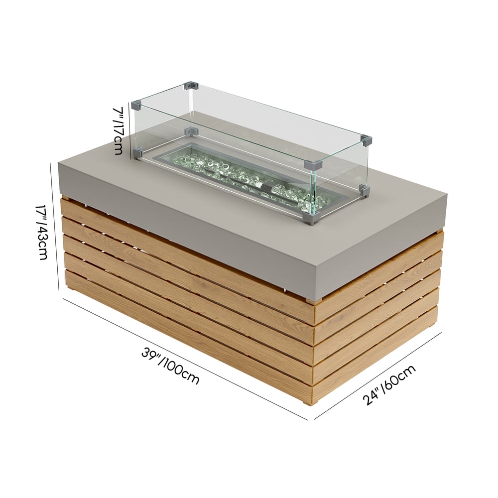 Tevara 39" Propane Gas Fire Pit Table with Glass Propane Gas Tank Cover Table Set of 2 weights dimensions image