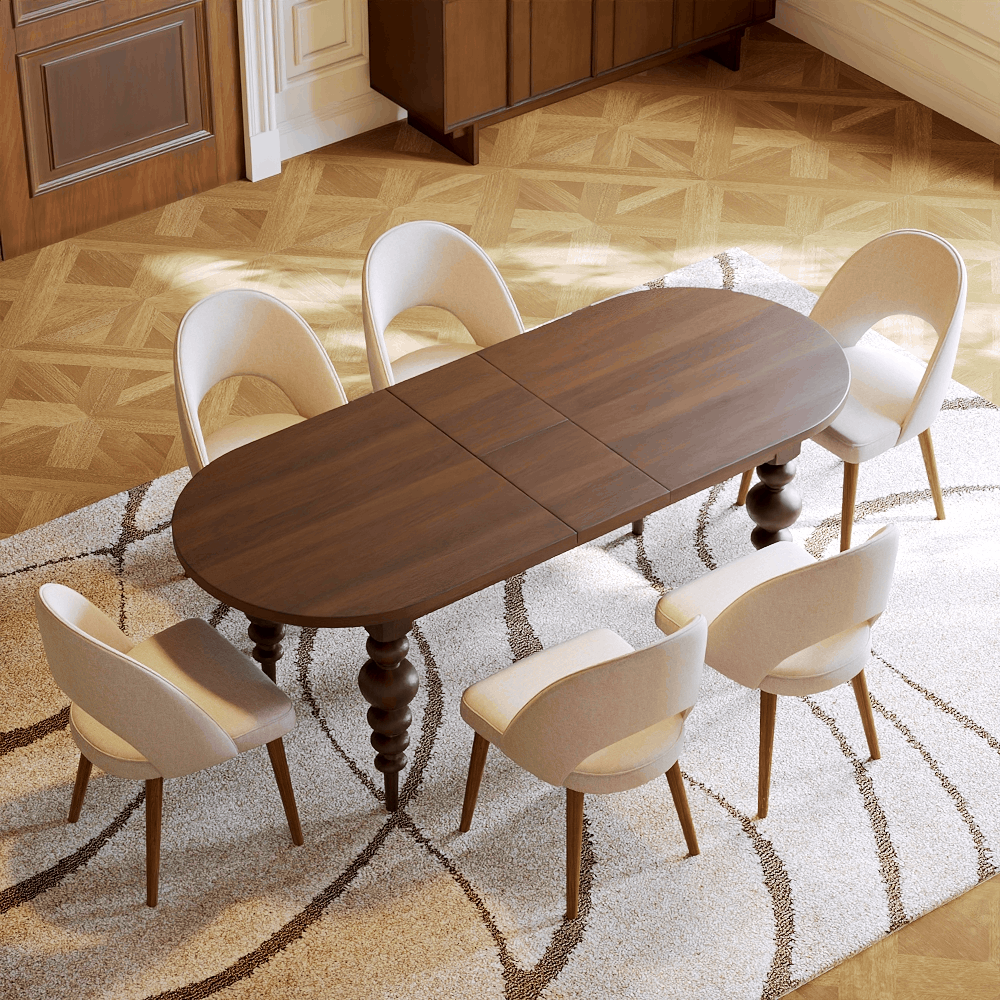 Tavolo da pranzo ovale allungabile in noce per 4 - 6 persone, 170 - 200 cm Immagine della finestra