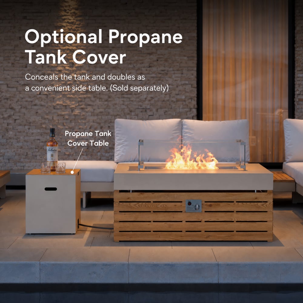Propane Gas Fire Pit Table with Glass Wind Guard for Outside Patio Deck Garden Backy window image