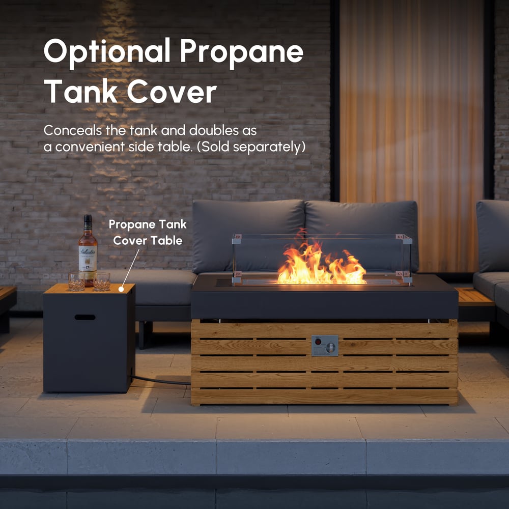 Tevara 5-Pieces Modular Teak Outdoor Sofa Set with Smokeless Fire Pit for 6 Person in Gray window image