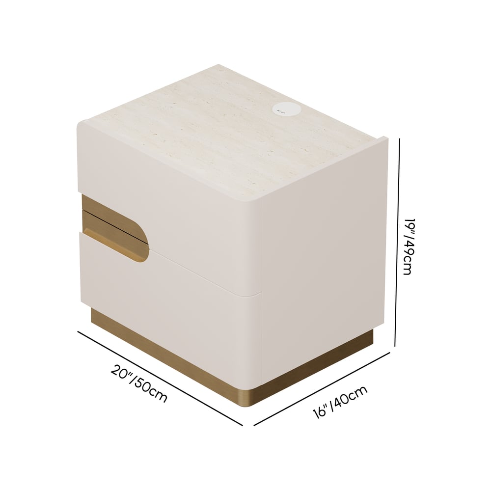 20" Smart 2-Drawer Nightstand with Sintered Stone Top & Charging Station Set of 2 weights dimensions image
