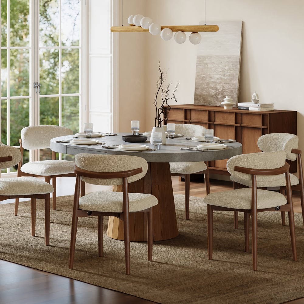 Questions and Answers for Japandi 39"–55" Extendable Round-to-Oval Wood Dining Table–Concrete Gray, Seats 4–6