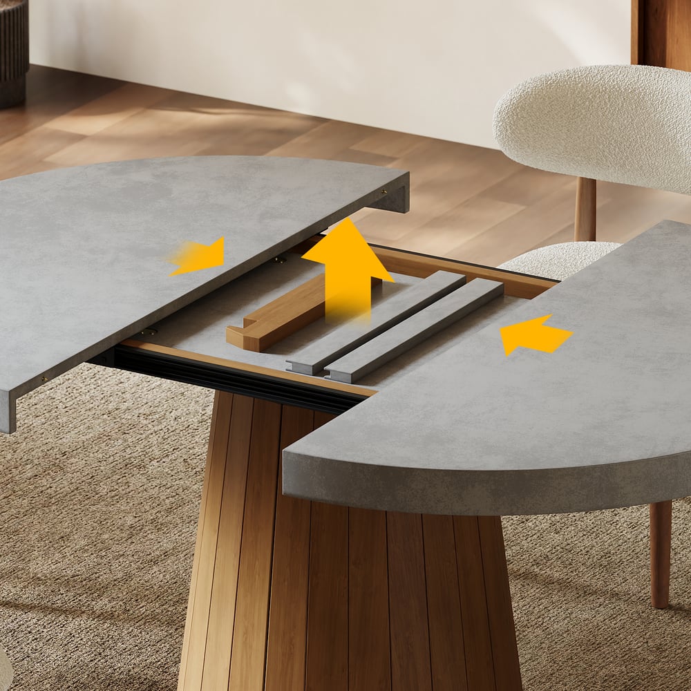 Ensemble de salle à manger extensible Japandi de 39 à 55 pouces, gris, avec 4 chaises image de fenêtre