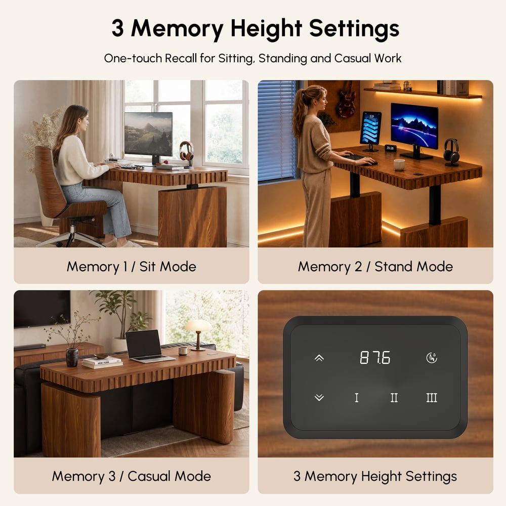 Aura 63" Walnut Fluted Electric Adjustable Standing Desk window image