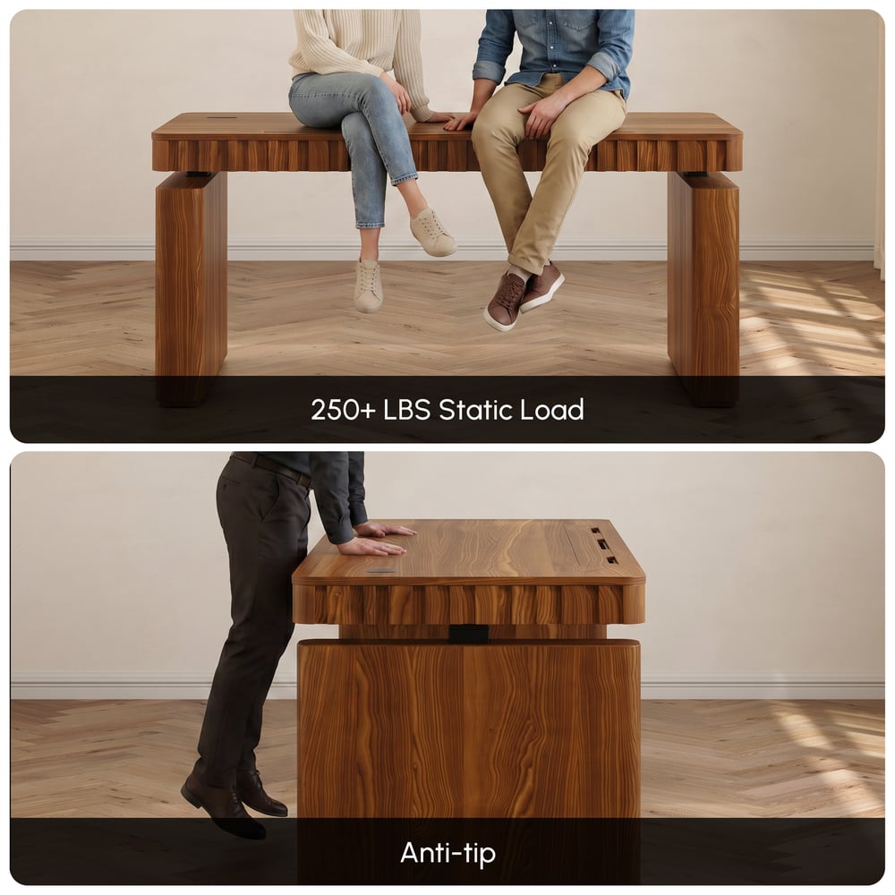 Aura 63" Walnut Fluted Electric Adjustable Standing Desk window image