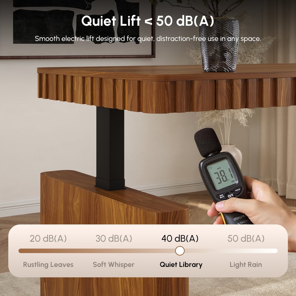 Aura 63" Walnut Fluted Electric Adjustable Standing Desk window image