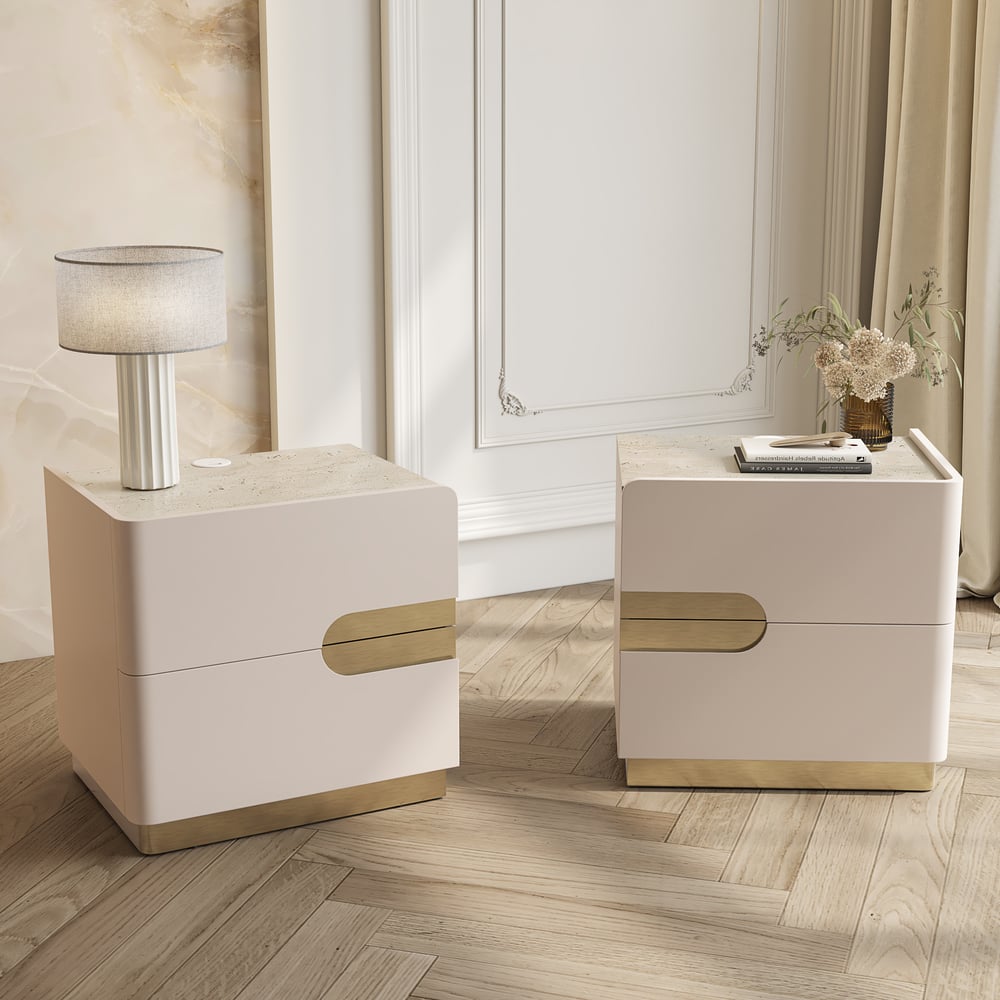 20" Smart 2-Drawer Nightstand with Sintered Stone Top & Charging Station Set of 2 window image