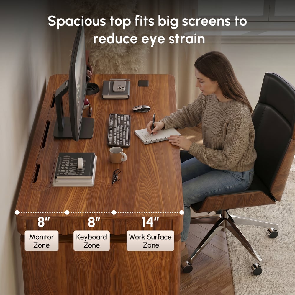 Aura 63" Walnut Fluted Electric Adjustable Standing Desk window image