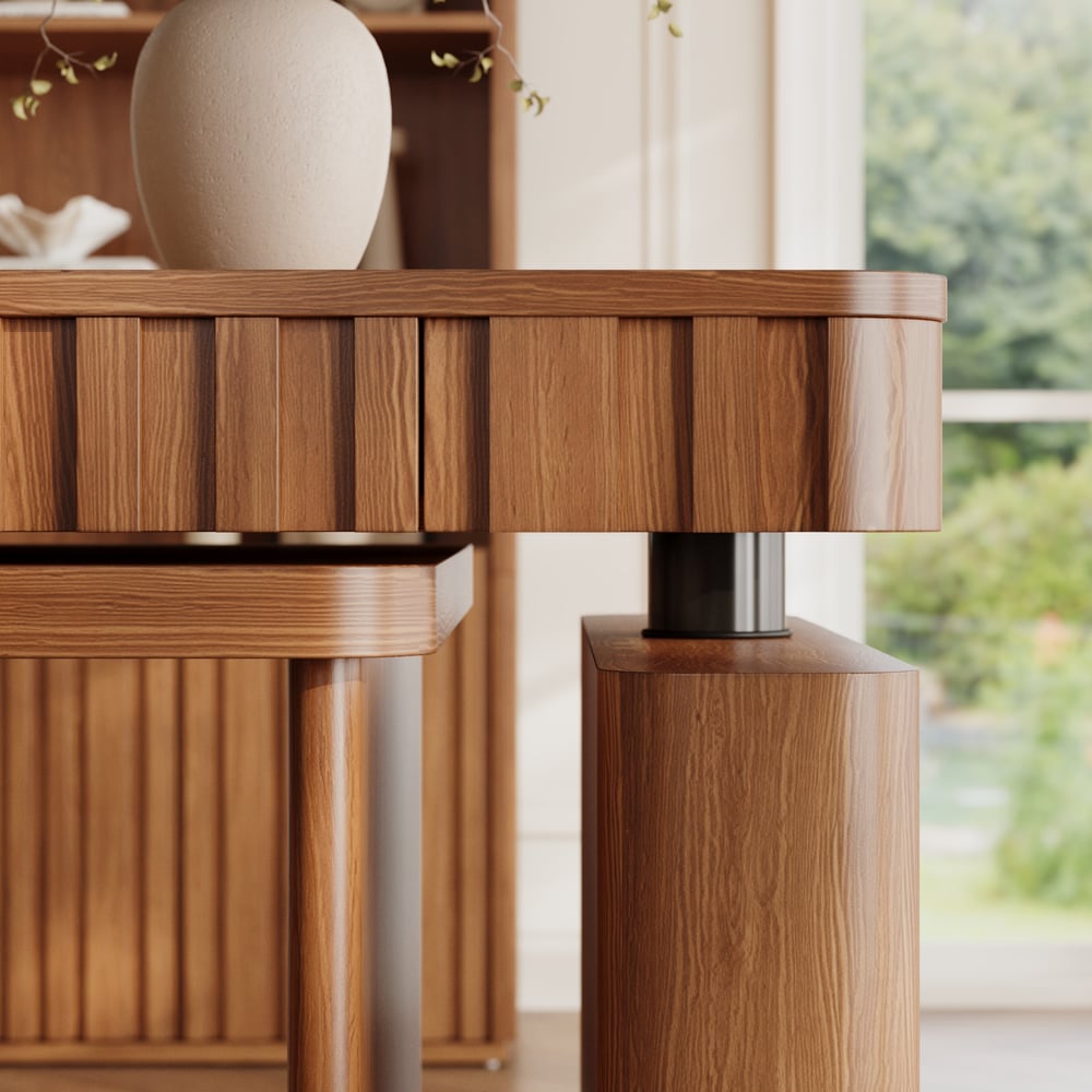 Aura 63" Walnut Flutted 360-Degree Rotating Desk Electric Adjustable Standing Desk window image